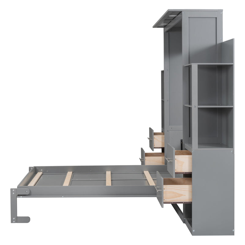 Murphy Wall Bed With LED Lights, Shelves And Drawers - R&R Furniture Gallery (Fountain Valley, CA)