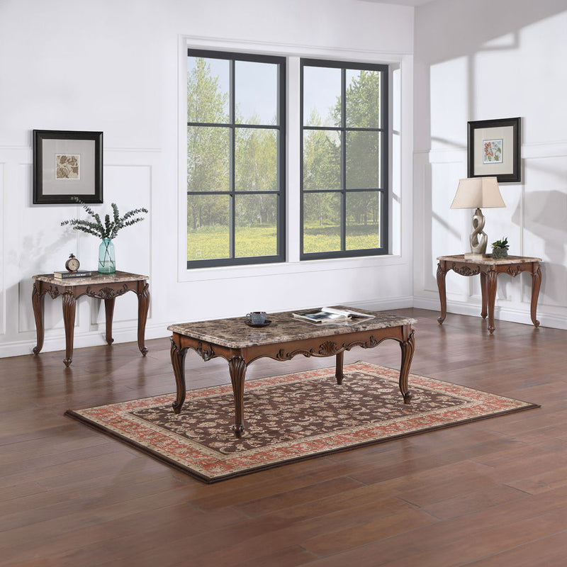 Nayla - End Table - Natural Marble Top & Cherry - R&R Furniture Gallery (Fountain Valley, CA)