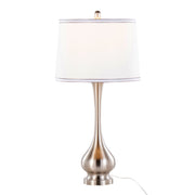 Pair of Lumi Source Cairo contemporary table lamps with nickel and white finishes, silver trim, and modern design.