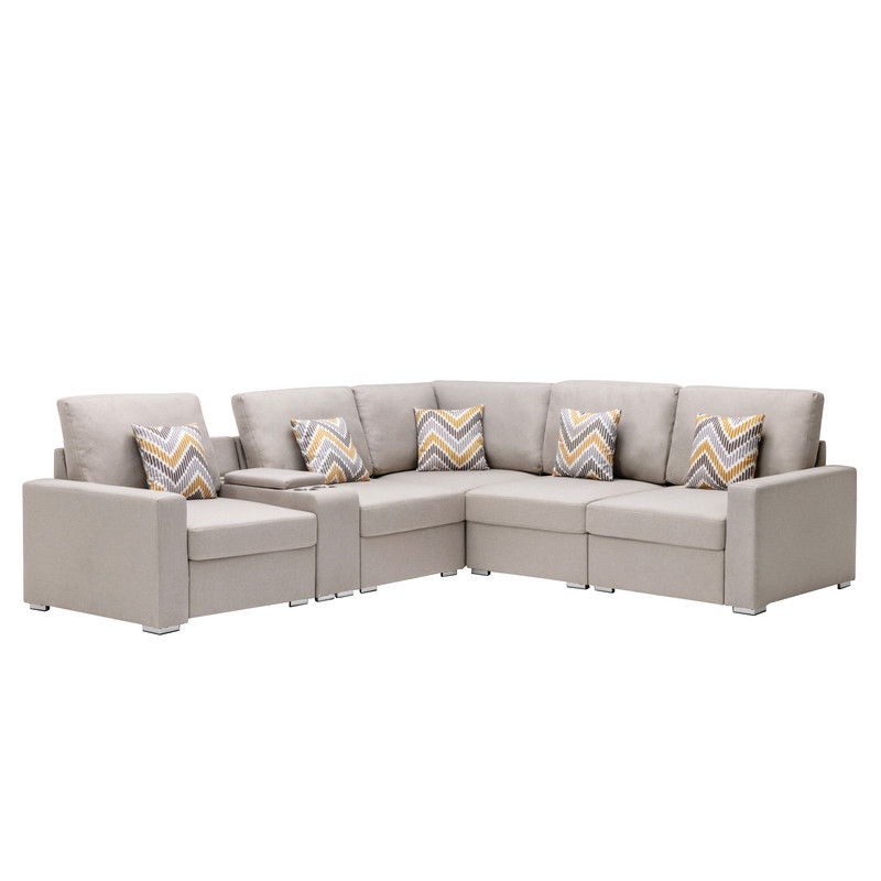 Nolan - Fabric 6 Piece Sectional Sofa With Pillows And Interchangeable Legs - R&R Furniture Gallery (Fountain Valley, CA)
