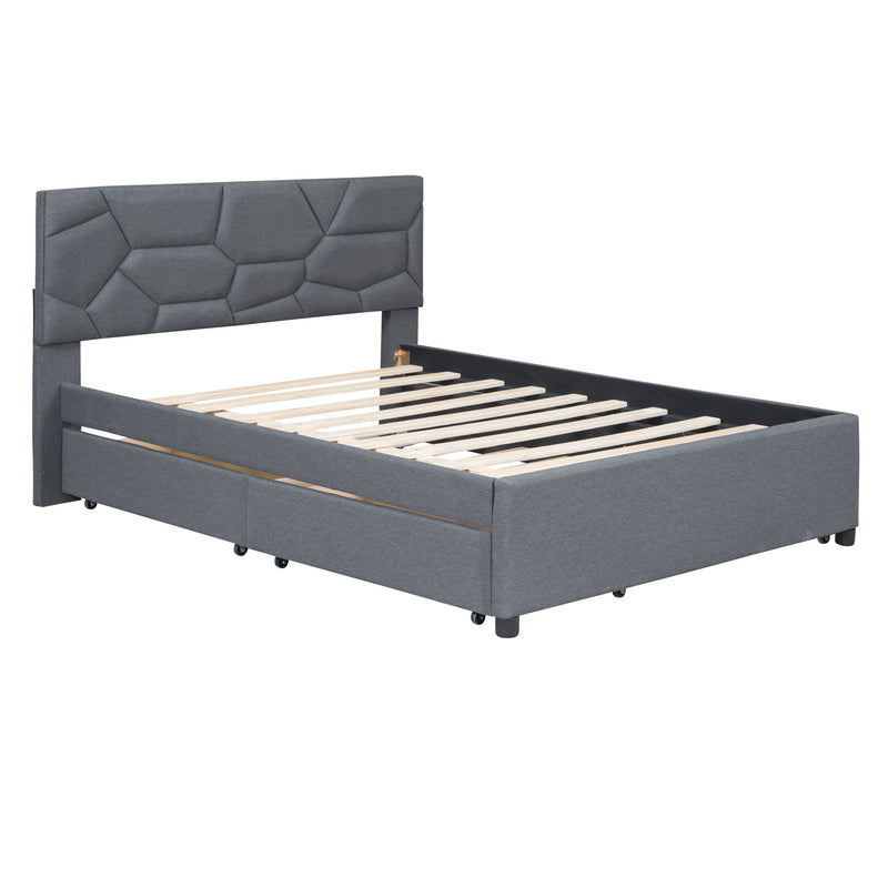 Upholstered Platform Bed With Brick Pattern Headboard And Twin Long Size Trundle - R&R Furniture Gallery (Fountain Valley, CA)