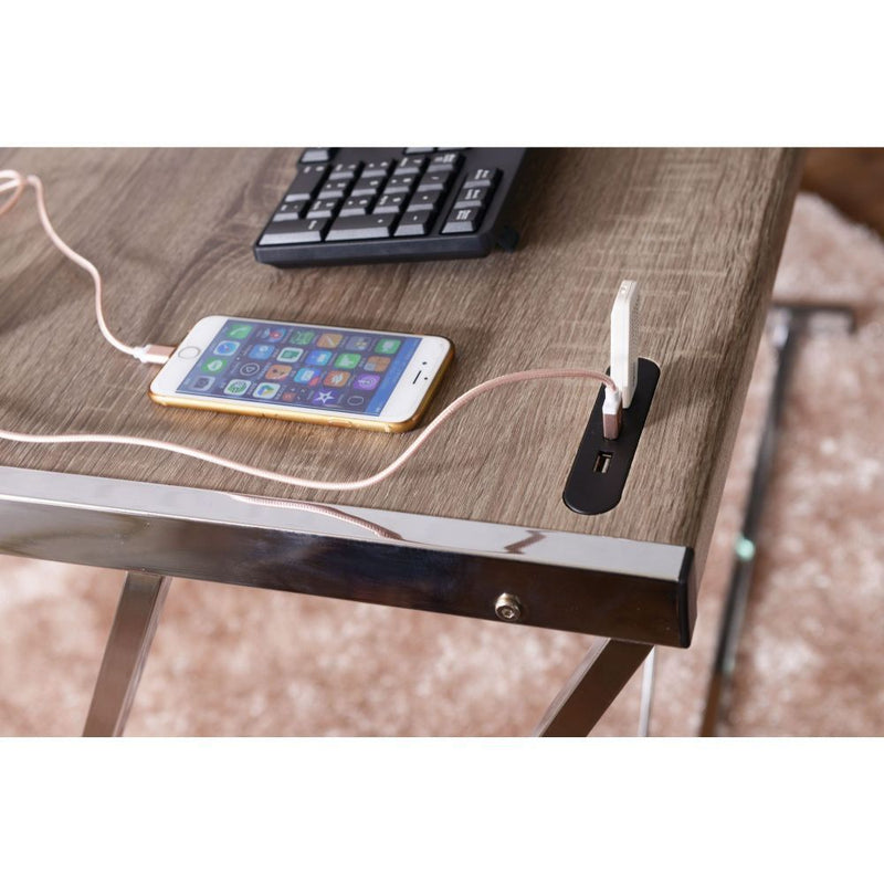 Finis - Writing Desk With USB - Weathered Oak & Chrome - R&R Furniture Gallery (Fountain Valley, CA)