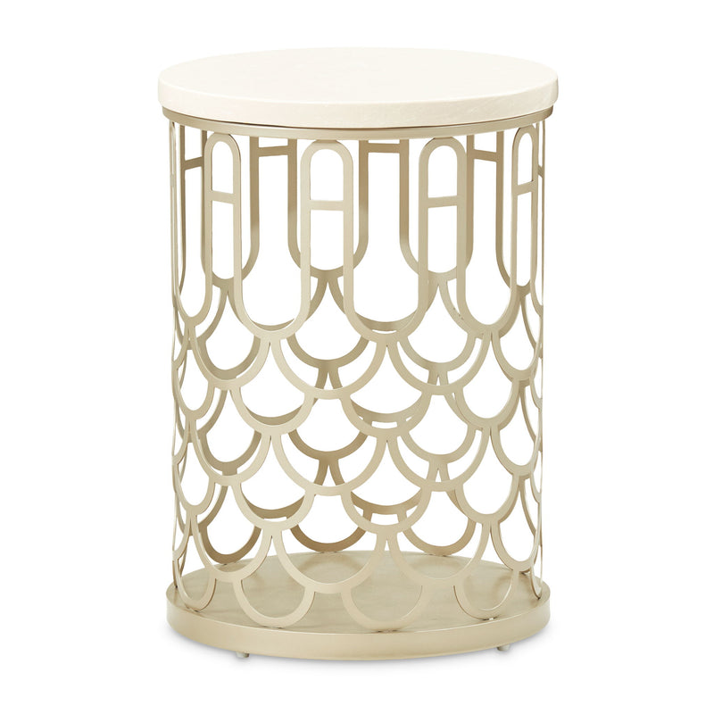 La Marisia - Marble Chairside Table - Creamy Pearl / Champagne - R&R Furniture Gallery (Fountain Valley, CA)
