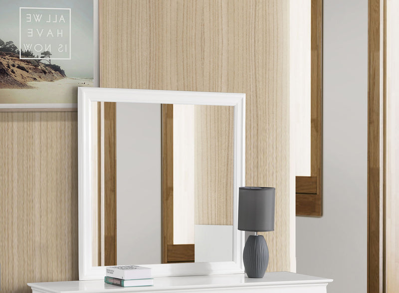 Glory Furniture traditional wall mirror with a sleek frame, suitable for any space, showcasing a clear reflective surface.