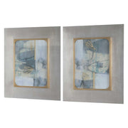 Pair of framed abstract prints from Uttermost, Gilded Whimsy set in dark gray with gold accents, modern wall art for living space.
