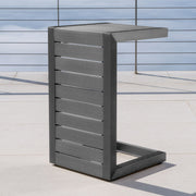 Noble House aluminum outdoor C-shaped side table for patio, featuring a sleek modern design with a smooth surface.