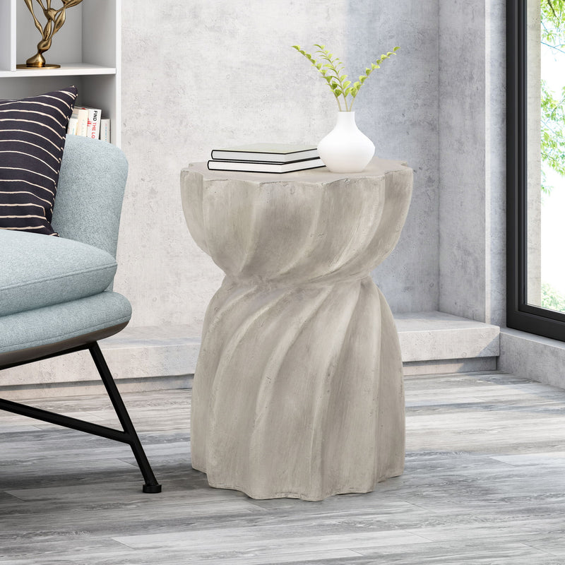 Gray Modern Canis Side Table by Noble House, outdoor-friendly with a sleek design and sturdy construction, perfect for patio decor.