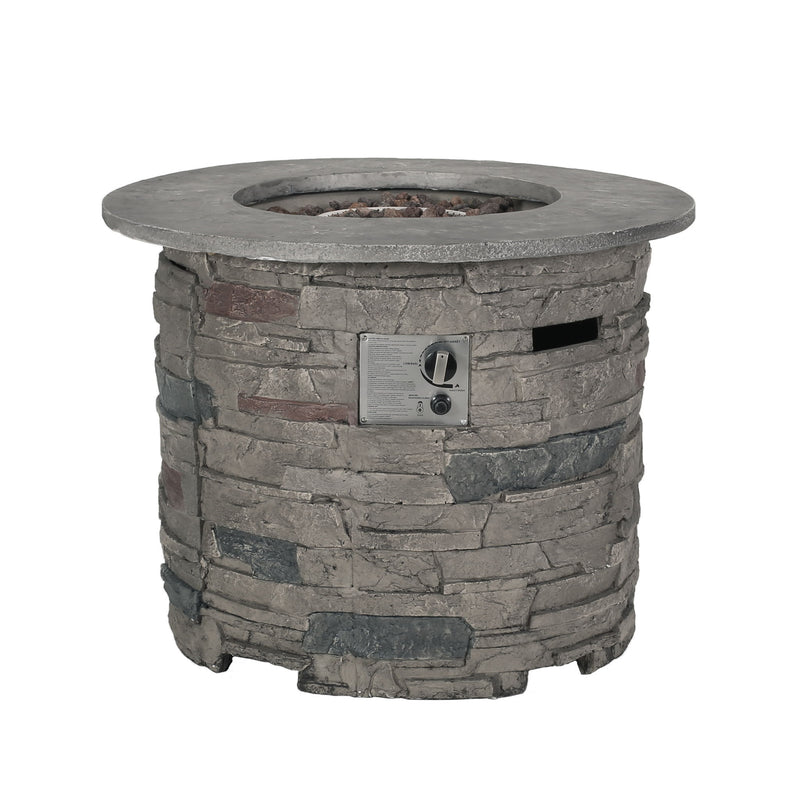 Transitional Outdoor 32" Round Propane Fire Pit Table, Lightweight Concrete Construction - Stone Gray - R&R Furniture Gallery (Fountain Valley, CA)