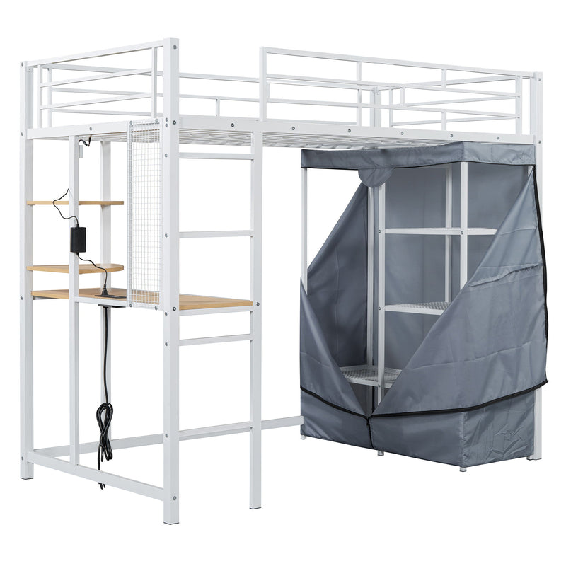 Loft Bed With Desk, Shelves, Power Outlet, LED Light And Wardrobe - R&R Furniture Gallery (Fountain Valley, CA)