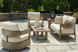 Signature Design by Ashley Serene Bay outdoor lounge set with five pieces, including cushioned chairs and a table for patio relaxation.