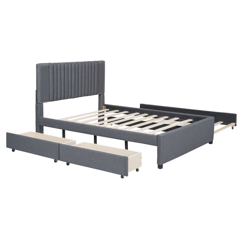 Upholstered Platform Bed With Drawers, Classic Headboard Design - R&R Furniture Gallery (Fountain Valley, CA)
