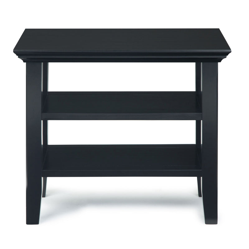 Handcrafted Acadian narrow side table by Simpli-Home, featuring a natural wood finish and sleek, compact design for living spaces.