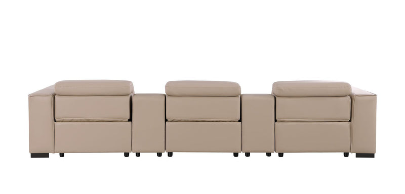 1208 - Leather Sofa With 3 Power Recliners And Two Storage Consoles