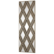 Light brown geometric argyle pattern wall mirror by Uttermost, featuring a stylish contemporary design and a sturdy frame.