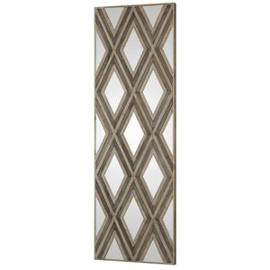 Light brown geometric argyle pattern wall mirror by Uttermost, featuring a stylish contemporary design and a sturdy frame.