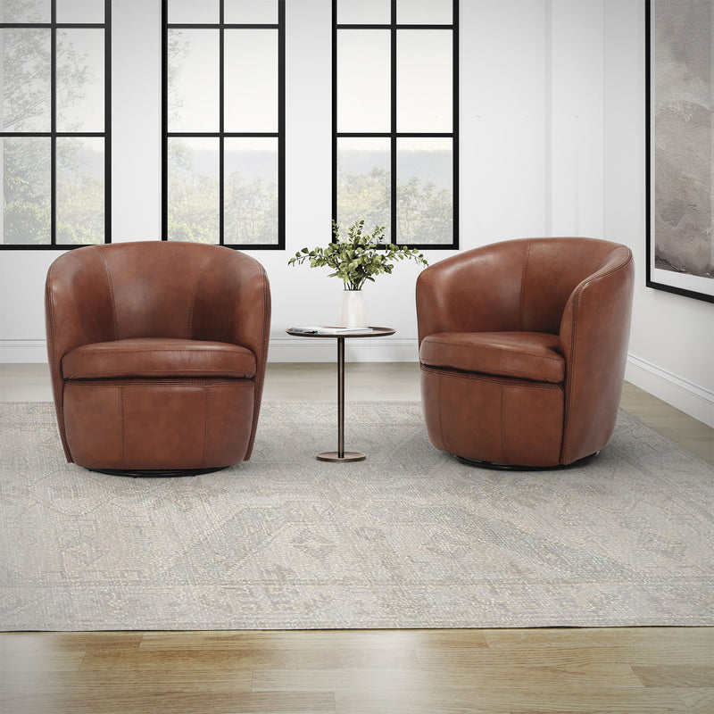 Barolo - 100% Italian Leather Swivel Club Chair (Set of 2) - R&R Furniture Gallery (Fountain Valley, CA)