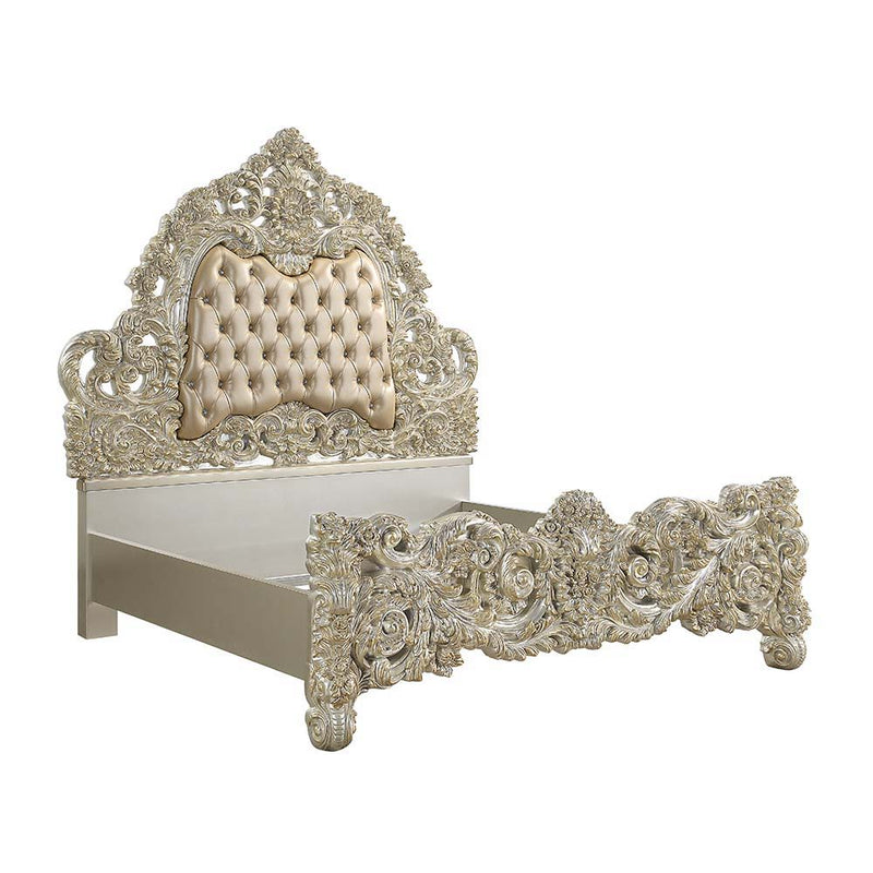 Sorina - Eastern King Bed - Synthetic Leather & Antique Gold - R&R Furniture Gallery (Fountain Valley, CA)