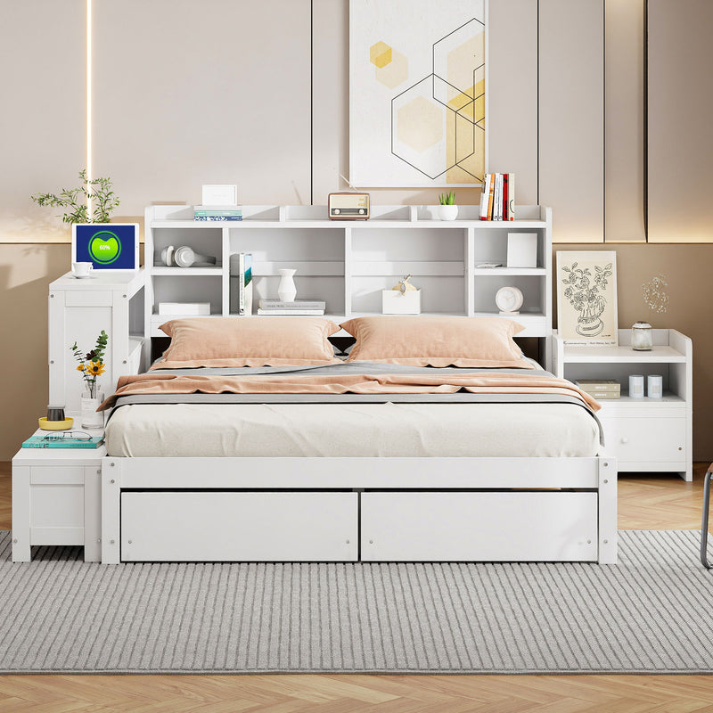 Platform Bed With Multi Functional Storage Space, Nightstand, 2 Drawers, USB Ports And Desk - R&R Furniture Gallery (Fountain Valley, CA)