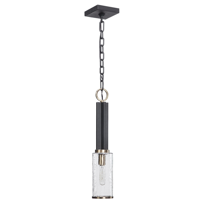 Uttermost Jarsdel black 1-light industrial mini pendant light hanging from ceiling with sleek black finish