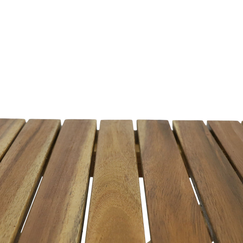 Outdoor folding wooden side table by Noble House, featuring a compact design with a natural wood finish for outdoor use.