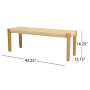 Noble House Angie outdoor bench with acacia wood and faux rattan, teak finish, featuring a sturdy design for garden or patio seating