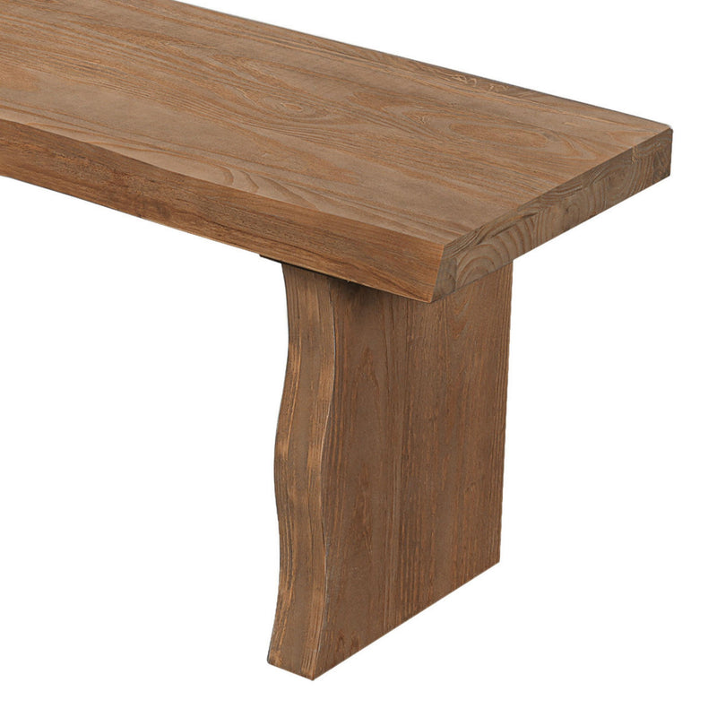 Indoor dining bench by Noble House, pine wood, fits three people, featuring a sturdy, natural finish and simple design.