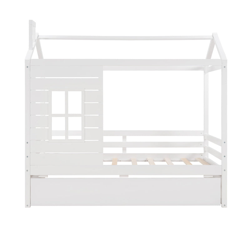 Twin Size Classic House Bed With Twin Size Trundle - White - R&R Furniture Gallery (Fountain Valley, CA)