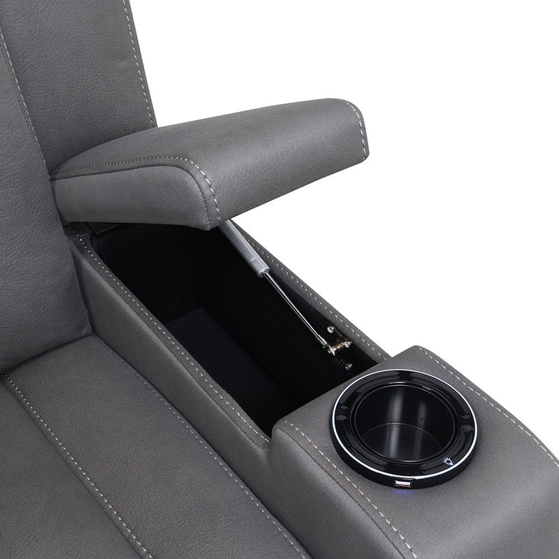 Leuco - Power Motion Recliner With Cup Holder, Control, LED & Power Headrest - Gray - R&R Furniture Gallery (Fountain Valley, CA)