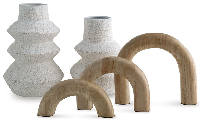 Maddwarth - Accessory Set (Set of 5) - White / Natural Brown - R&R Furniture Gallery (Fountain Valley, CA)