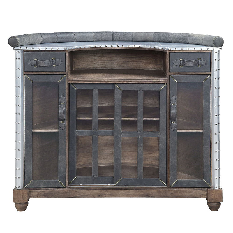 Rahma - Bar Table - Antique Ebony Top Grain Leather & Aluminum - R&R Furniture Gallery (Fountain Valley, CA)