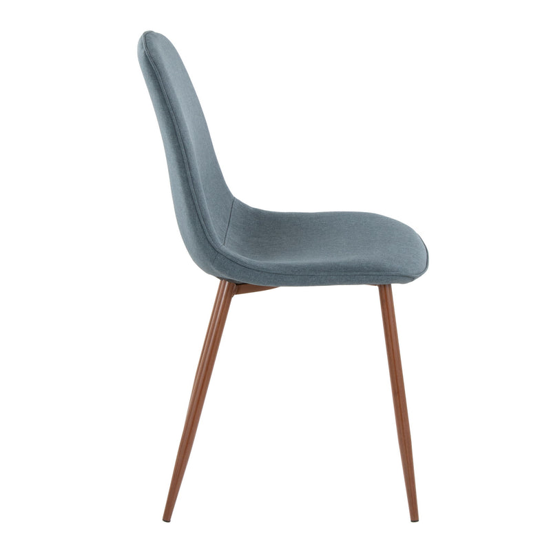 Set of two Lumi Source Pebble mid-century modern dining chairs with curved wooden seats and sleek metal legs.