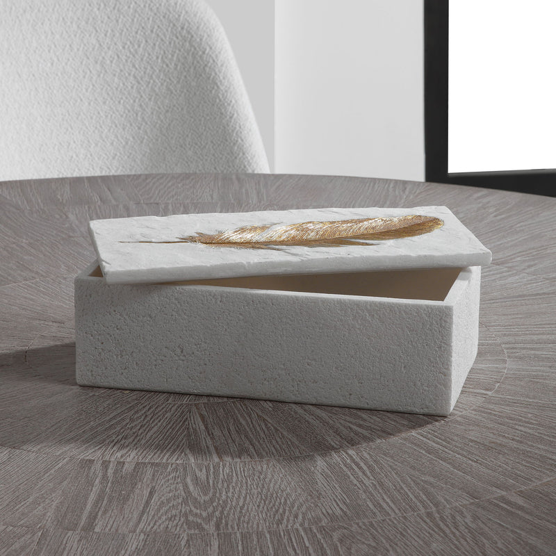 White stone box from Uttermost Nephele collection, decorative basket with smooth surface and modern design.