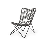 Gray outdoor wicker chair with geometric cross base, set of 2, by Noble House, ideal for patio or garden seating.