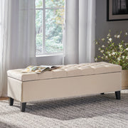 Button Tufted Diamond Stitch Storage Ottoman - Beige - R&R Furniture Gallery (Fountain Valley, CA)
