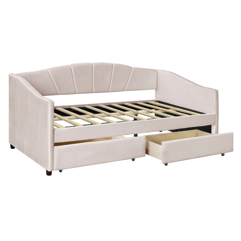 Upholstered Daybed With Two Drawers And Wood Slat - R&R Furniture Gallery (Fountain Valley, CA)