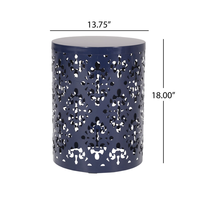 Modern outdoor metal end table by Noble House with sleek design and sturdy construction, ideal for patio or garden use.