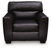 Midnight Glennbre arm chair by Signature Design by Ashley®, plush fabric, cushioned seat with wooden legs.