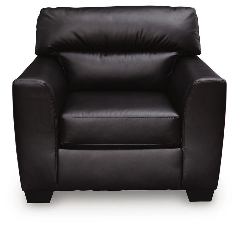 Midnight Glennbre arm chair by Signature Design by Ashley®, plush fabric, cushioned seat with wooden legs.