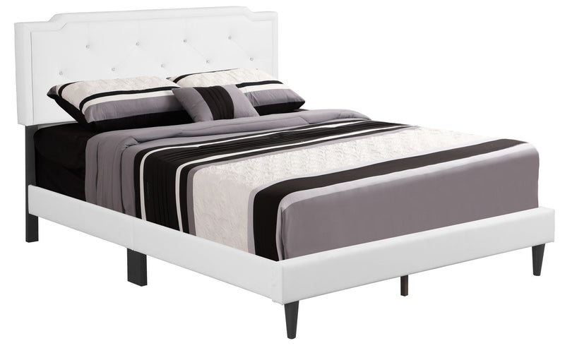 Button tufted upholstered bed by Glory Furniture featuring a cozy, elegant design with plush fabric and stylish tufted details.