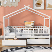DreamHaus house bed with storage drawers, featuring a cozy design and two spacious drawers for bedroom organization.