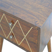 Inlay Geo Brass Bedside Table - Chestnut - R&R Furniture Gallery (Fountain Valley, CA)