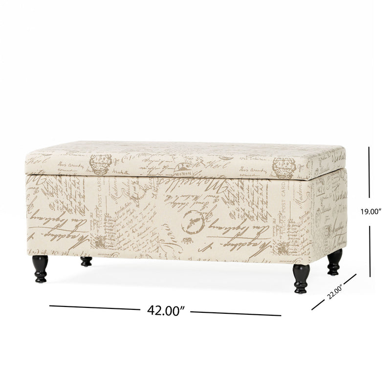 Parisian Upholstered Fabric Storage Ottoman - Beige / Reclaimed Natural - R&R Furniture Gallery (Fountain Valley, CA)