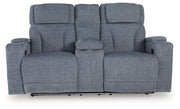 Studio Cave - Power Reclining Loveseat with Console - Steel - R&R Furniture Gallery (Fountain Valley, CA)