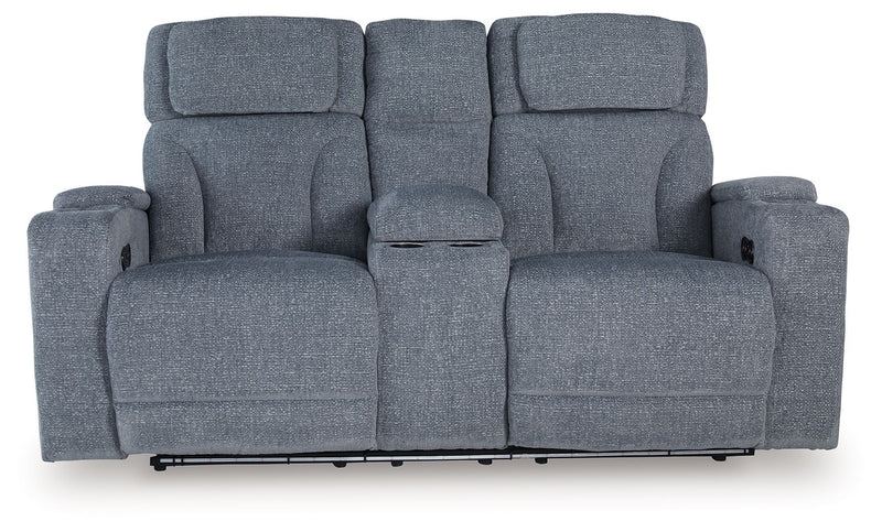 Studio Cave - Power Reclining Loveseat with Console - Steel - R&R Furniture Gallery (Fountain Valley, CA)