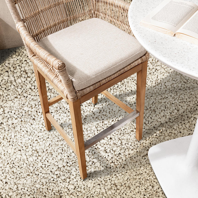 Classic Home Valerie counter height stool with wooden frame and cushioned seat, ideal for kitchen or bar area.