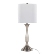 Lumi Source Sawyer contemporary table lamp set with nickel and white finish, built-in USB ports, ideal for modern home decor.
