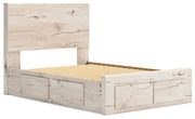 Signature Design by Ashley Lawroy panel bed with built-in storage drawers, showcasing a modern wooden storage bed design.