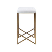 Backless Upholstered Counter Stool With Padded Seat - Ivory / Bronze - R&R Furniture Gallery (Fountain Valley, CA)