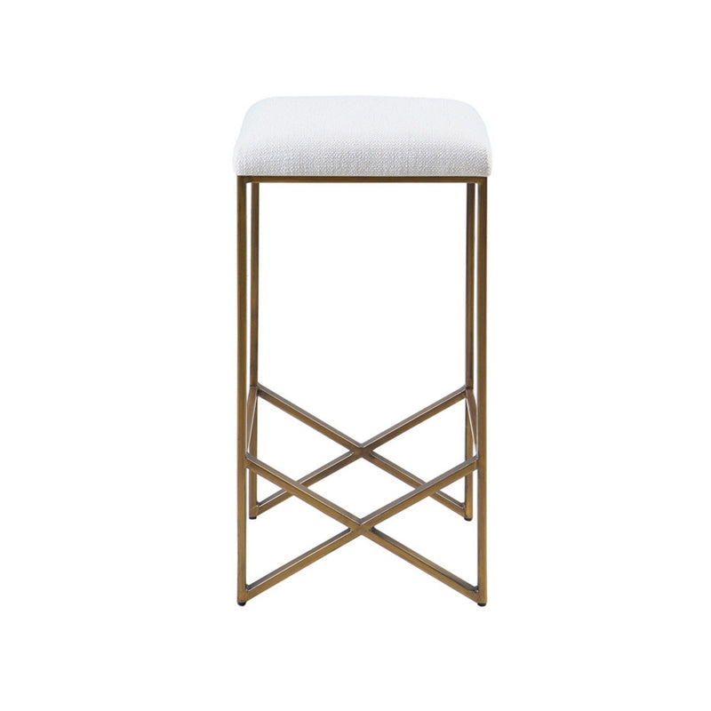 Backless Upholstered Counter Stool With Padded Seat - Ivory / Bronze - R&R Furniture Gallery (Fountain Valley, CA)