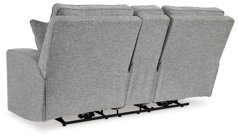 Biscoe - Power Reclining Loveseat With Console /Adj Headrest - Pewter - R&R Furniture Gallery (Fountain Valley, CA)